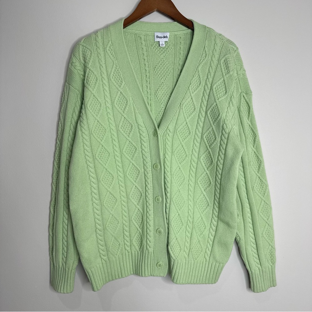 Aritzia Light Mint Green Cable Knit Cardigan